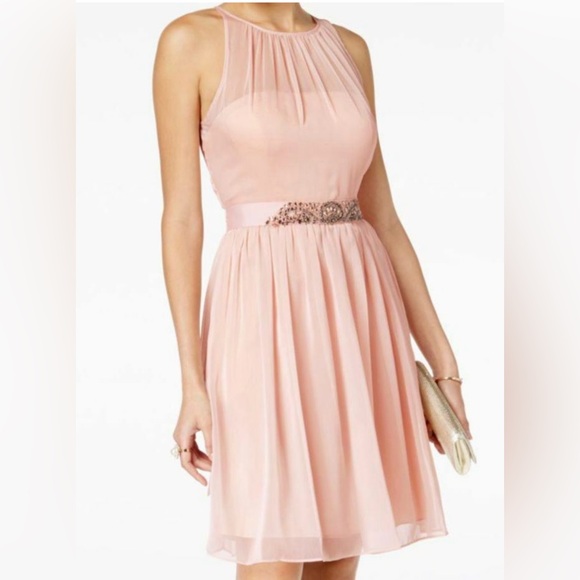 Adrianna Papell Women’s Chiffon Halter Embellished Pink Dtess NWT Size 4 - Picture 2 of 3